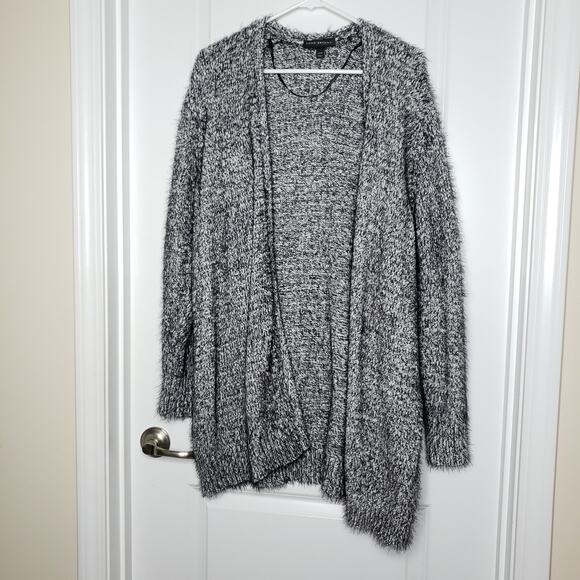 Lane Bryant Open Front Long Cardigan With Eyelash Yarn Plus 14 16 Black White - Picture 1 of 9
